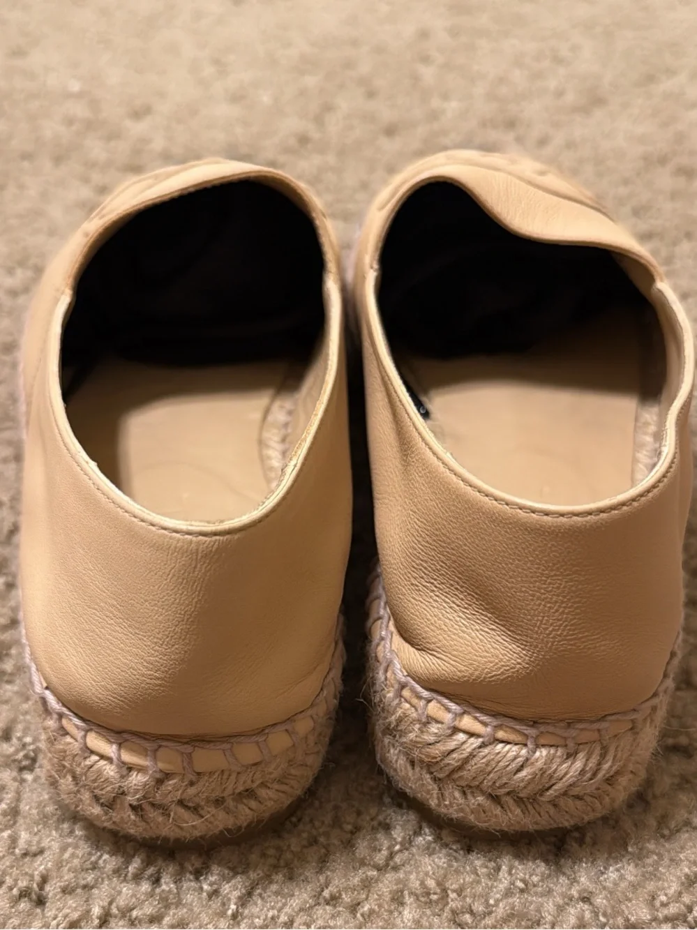CHANEL Beige and Black Leather Espadrille Flats with CC Logo